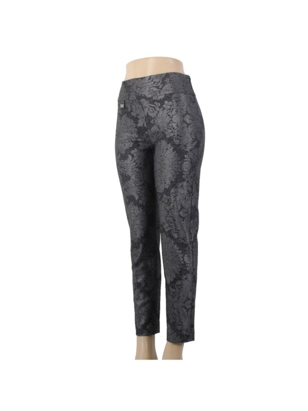 Joseph Ribkoff Pant Sz 6 x 27 Black Gray Metallic Floral Print No Fabric Pant - Picture 2 of 10